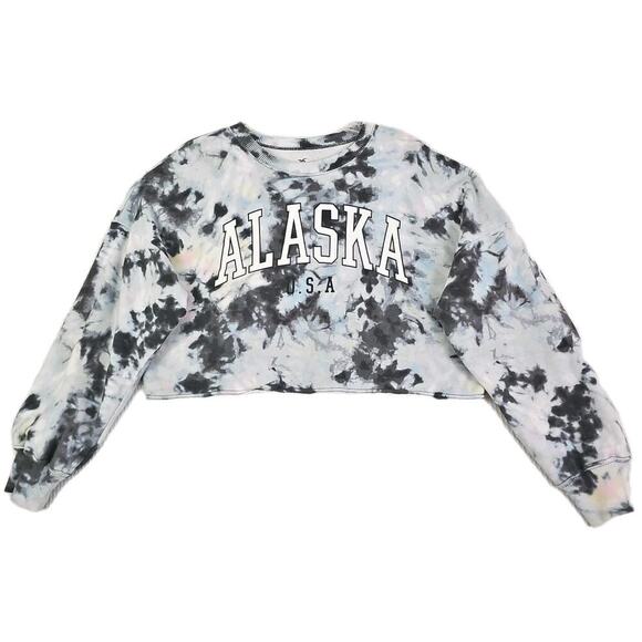 Hollister ~Woman Size S~"Alaska U.S." Blue Tie-Dye Cropped Crew Neck Sweatshirt - Picture 12 of 14